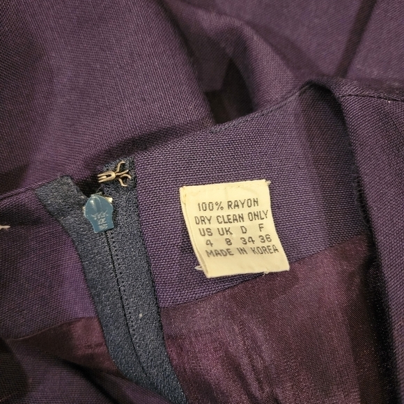 Navy purple faux wrap professional cocktail pinup pencil a-line dress midi  4 - Picture 12 of 13